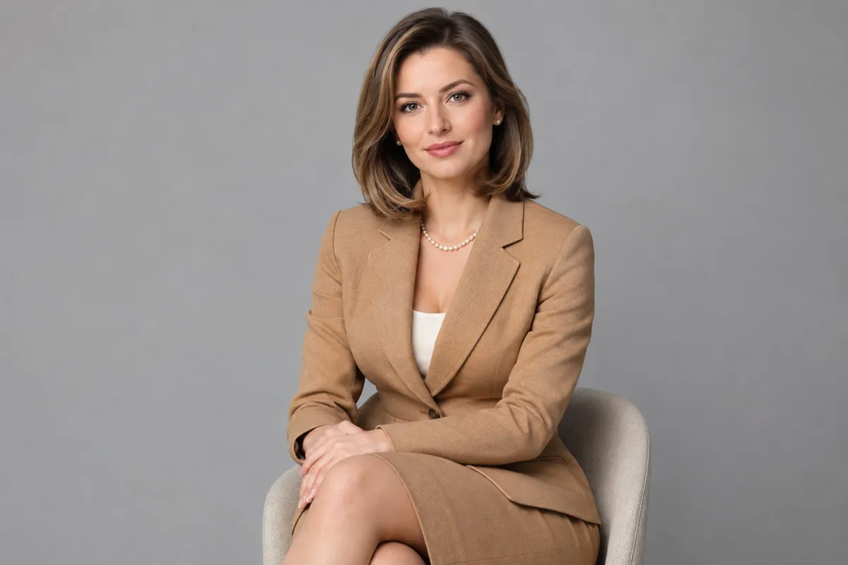 Женщина типажа классик в приталенном жакете и с жемчугом